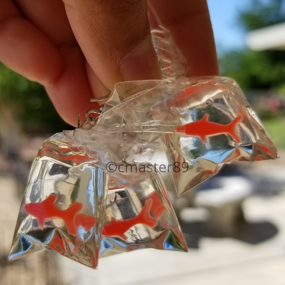 Clear Fish In A Bag Earring & Pendant Set - NEW - Picture 2 of 8